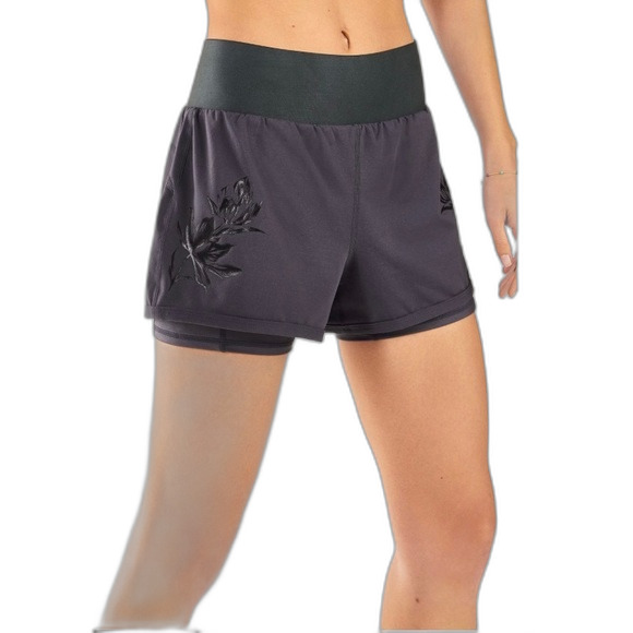 Fabletics Olesia Shine Dark Gray Floral Trim Double Layer Workout Shorts Size S - Picture 1 of 10
